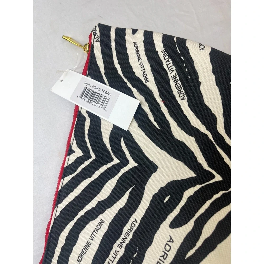 Adrienne Vittadini Zebra Print Cosmetic‎ Makeup Bag Pouch Travel Organizer NWT